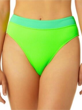 Salt + Cove Ribbed High-Waist Bikini Bottoms in Lime and Mint